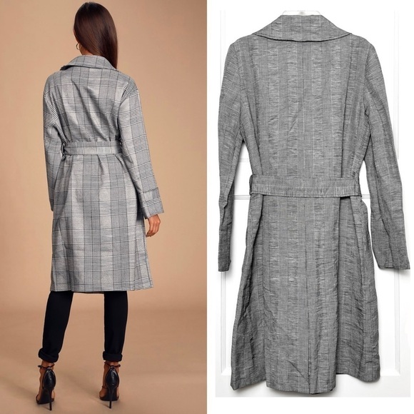 NWT L’AGENCE Linen Houndstooth Plaid Double Breasted Tie Waist Trench Coat 2 - Picture 2 of 6